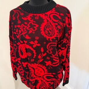 VTG Turning Point Sweater Paisley RED/Black Womwn’s XL Christmas Cottagecore